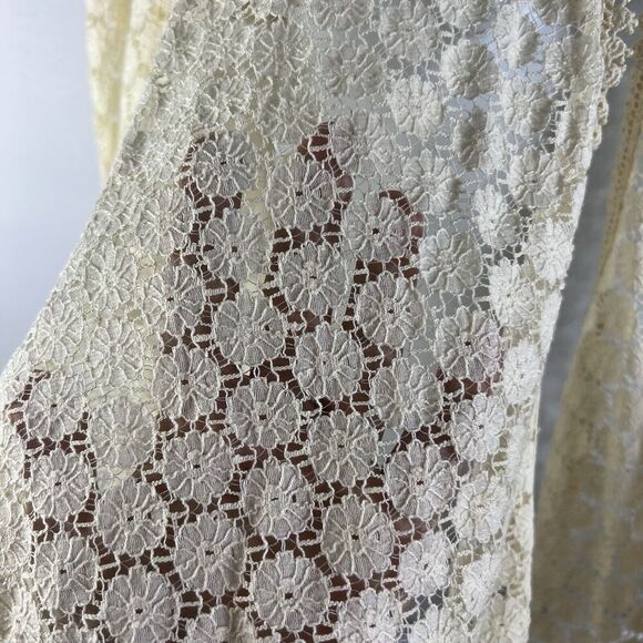 Free People Blouse Ivory Victorian Ruffle Lace Floral JacketCrochet Brass Med. - Picture 4 of 16